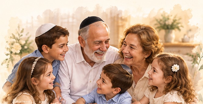 Grandparents celebrating with their grandchildren